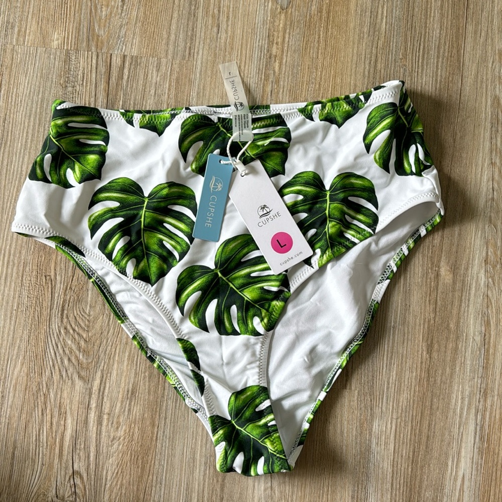 Cupshe Leaf Pattern High Waisted Bathing Suit Bottoms